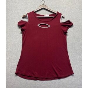 89th + Madison Blouse Top Womens Medium Red Cutout Detail Cold Shoulder Sleeve